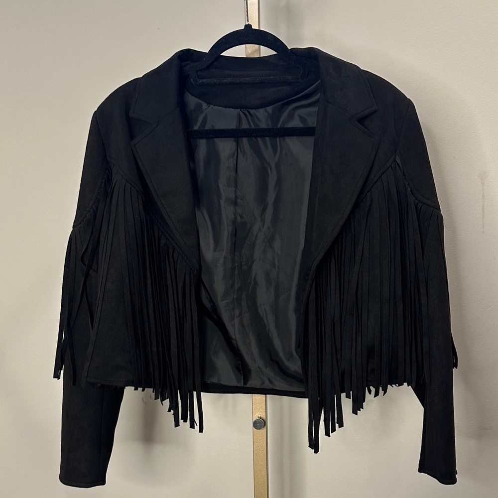 Women’s Black Suede Fringe Jacket - Crop Leather Style